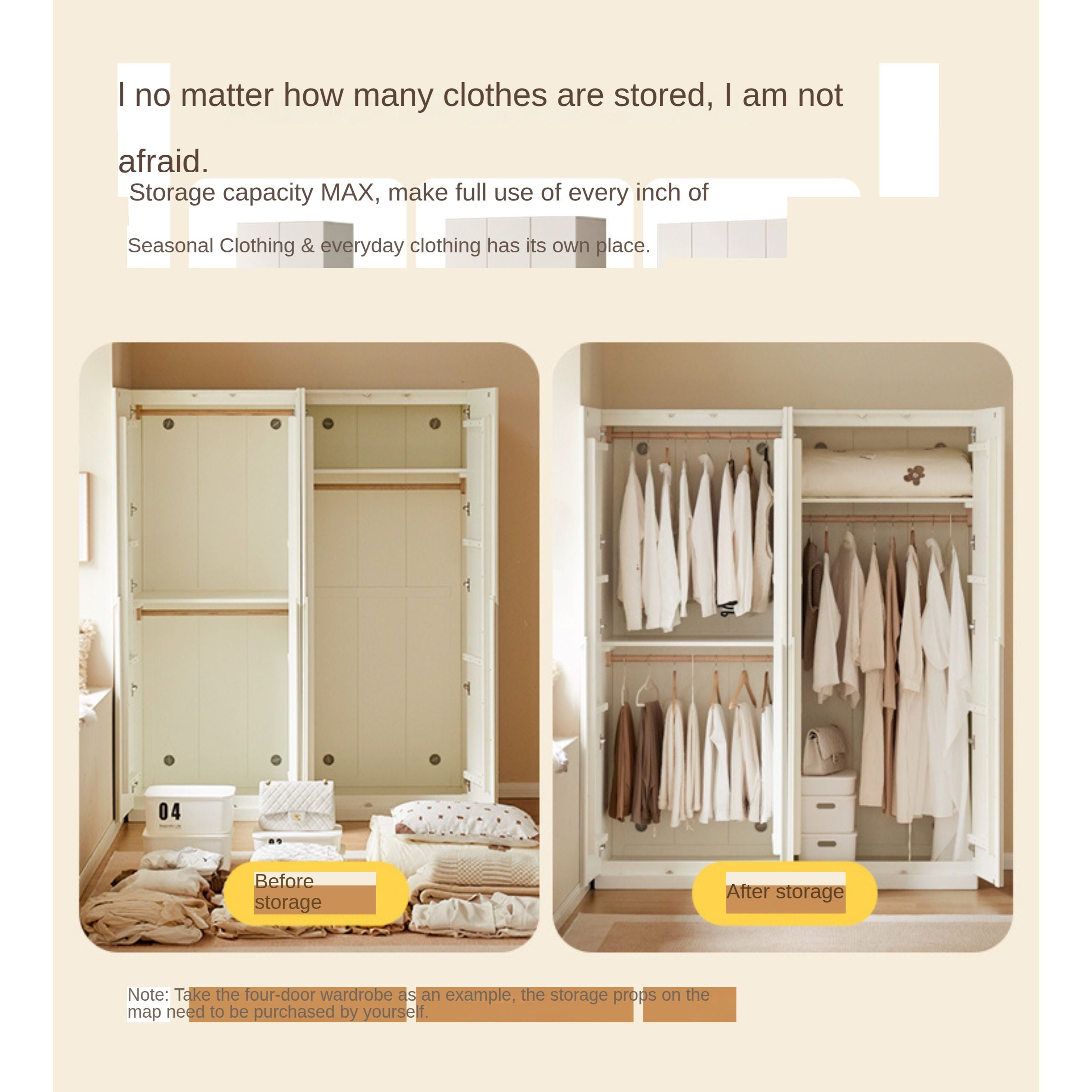 Solid Rubberwood Cream Style Nordic Wardrobe.