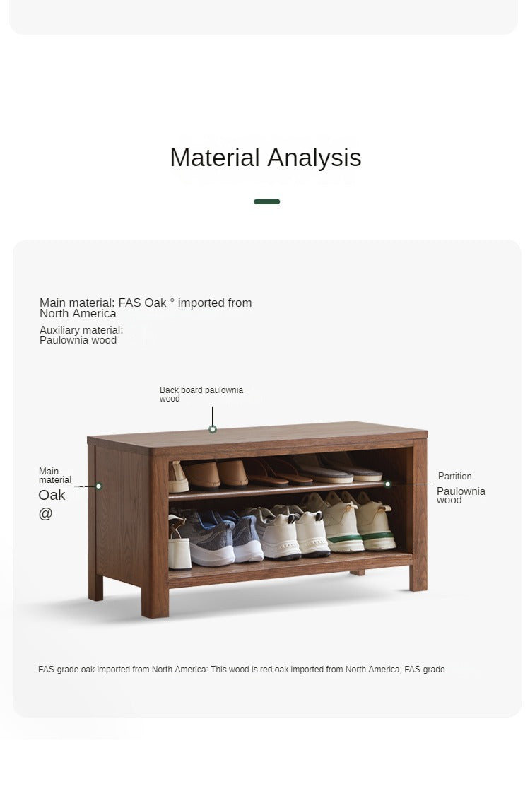 Oak Solid Wood Shoe Stool For Home Entrance