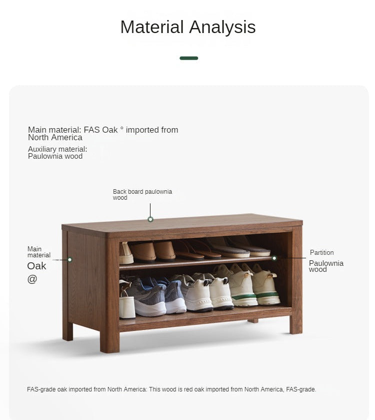 Oak Solid Wood Shoe Stool For Home Entrance