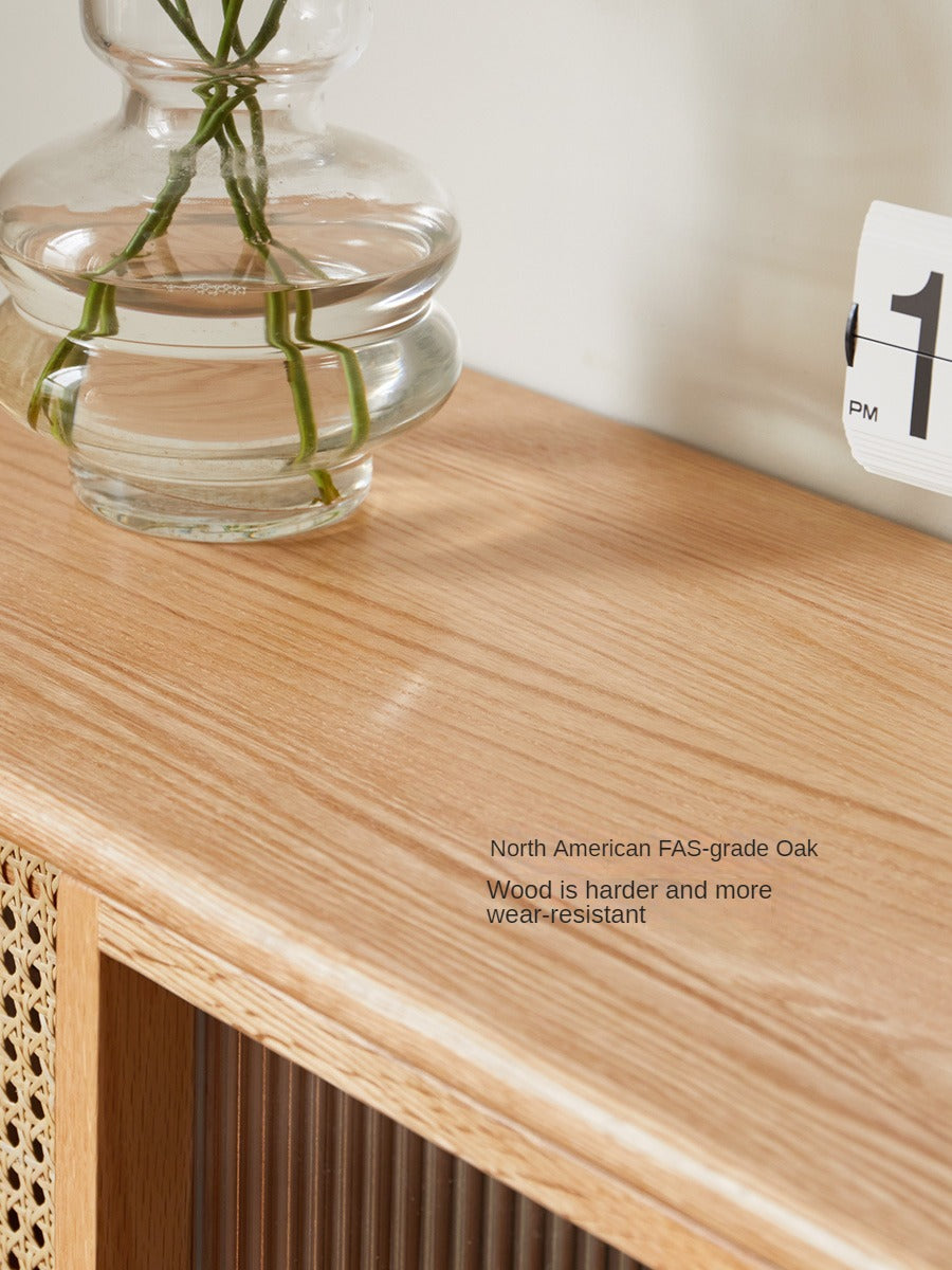 Oak Solid Wood Sliding Door Storage LED lights, Side Cabinet