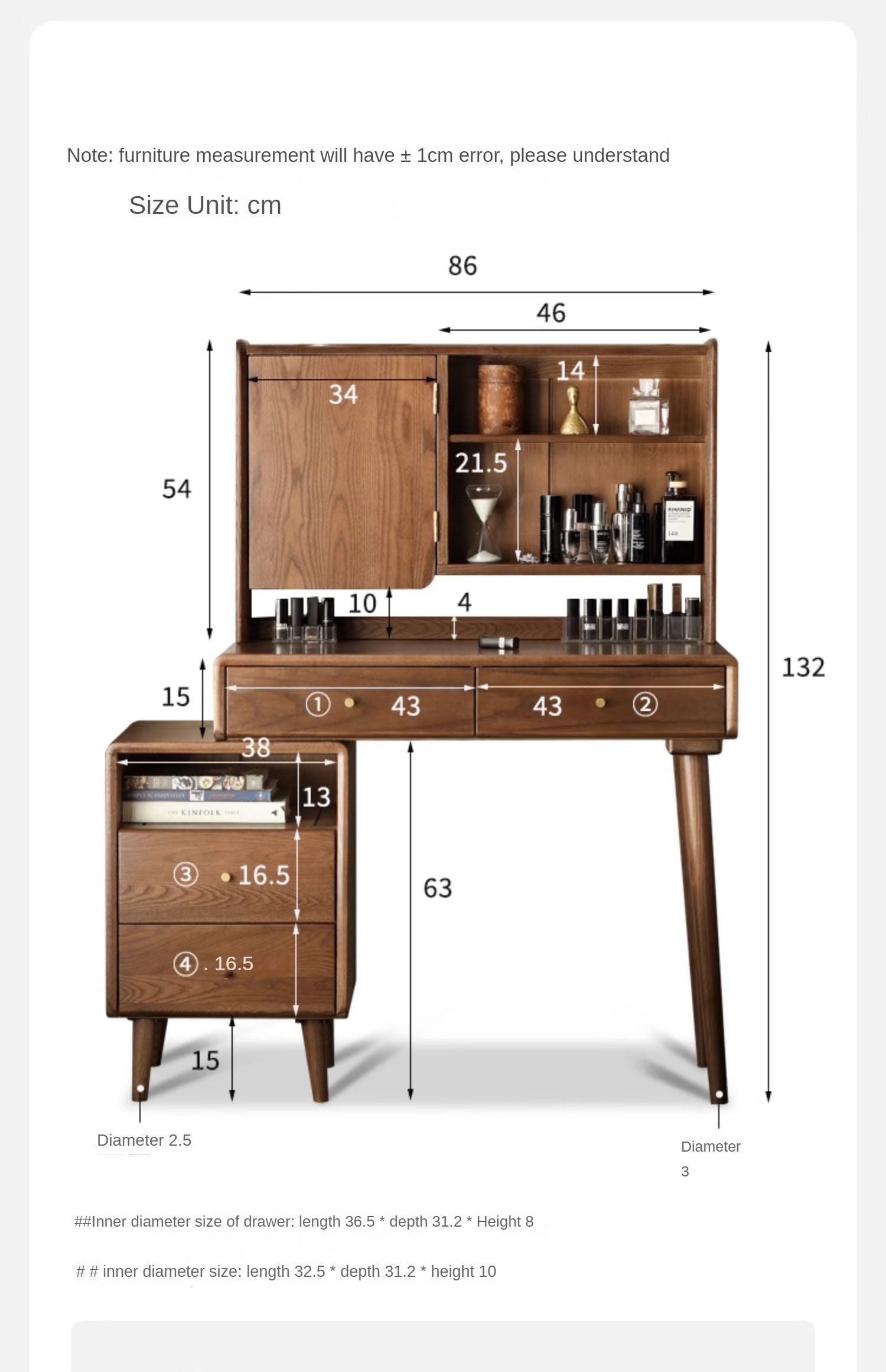 Ash Solid Wood Walnut Color Dressing Table.