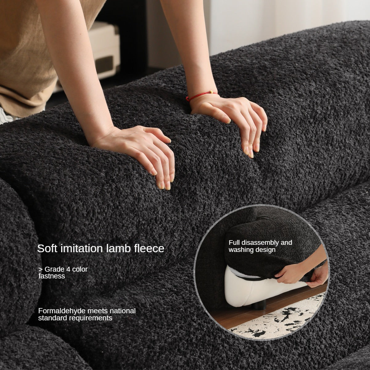 Fabric Sofa French Retro Three-seat Straight Sofa.