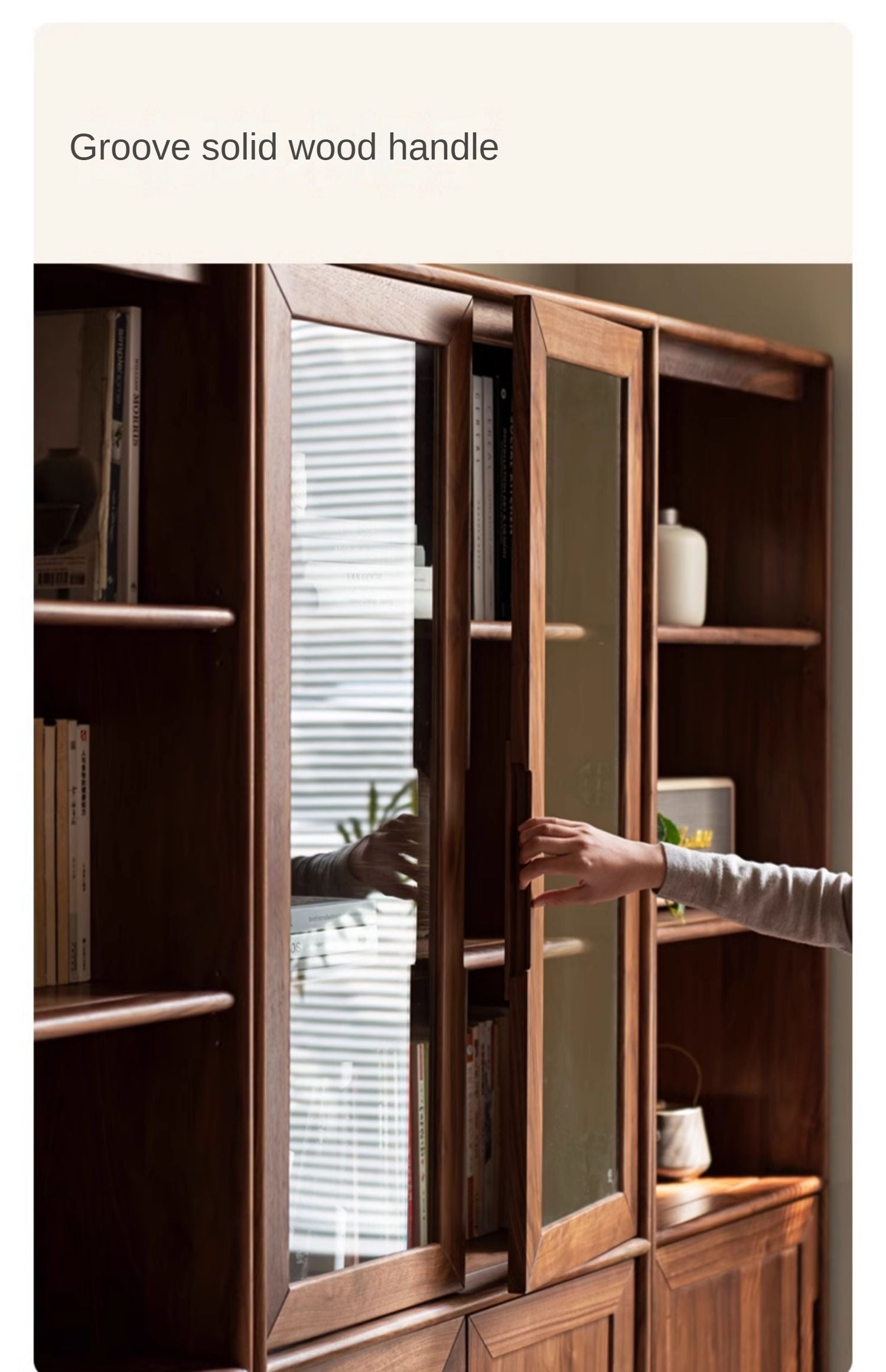 Black Walnut, Ash Solid Wood Combination Dust-Proof Glass Door Bookshelf