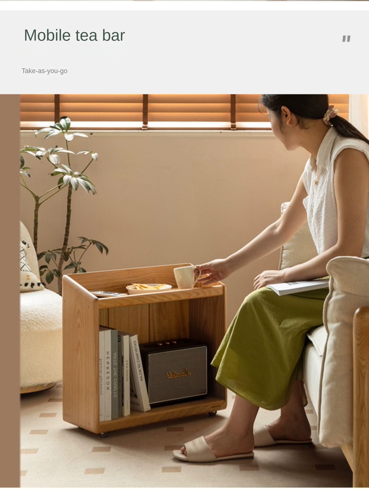 Oak, Solid Rubberwood Under-Table Bookshelf Movable