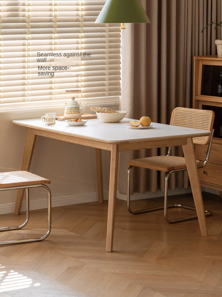 Ash Solid Wood Nordic Dining Table With Rock Slab Surface