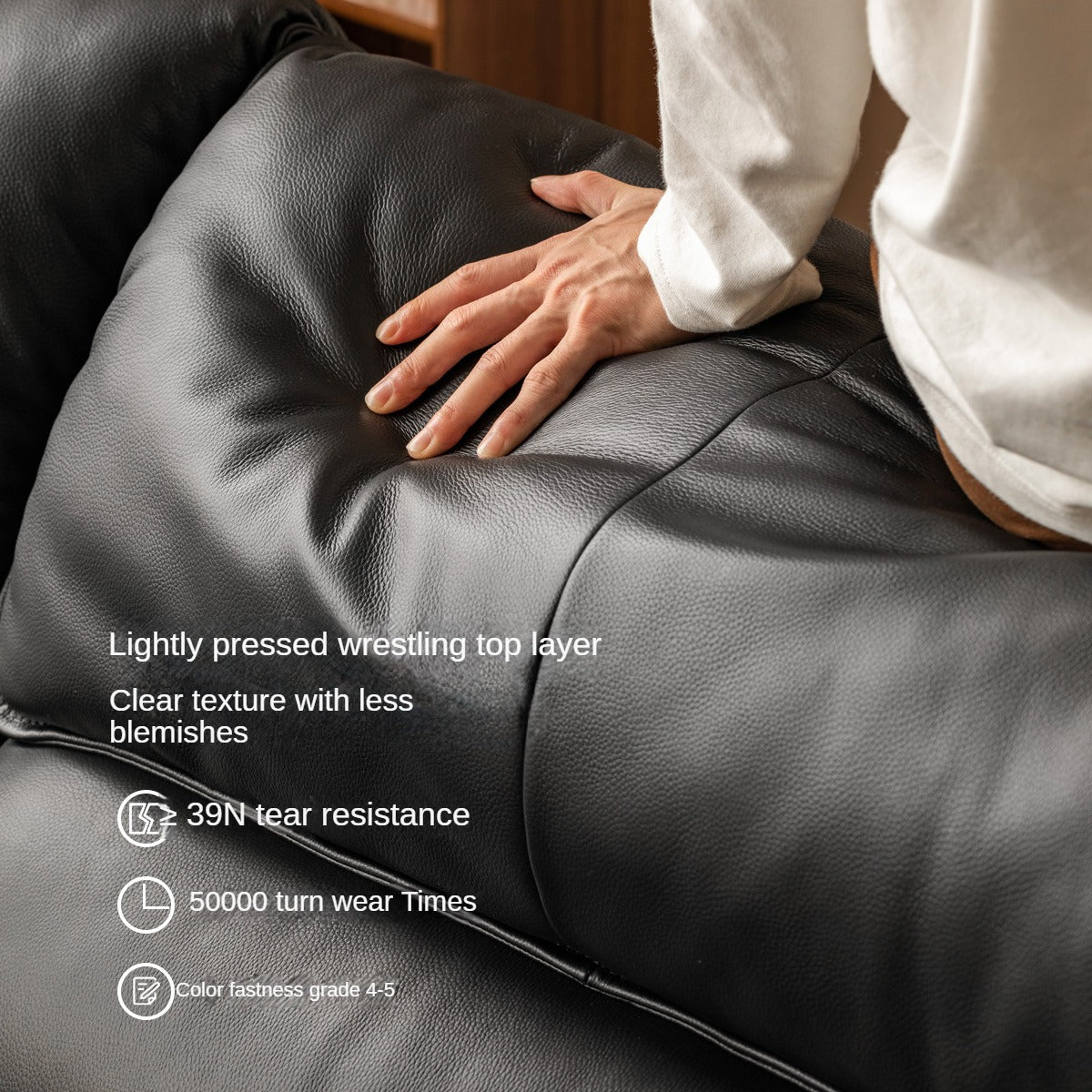 Leather First Layer Yellow Cowhide Piano Key Leather Sofa,