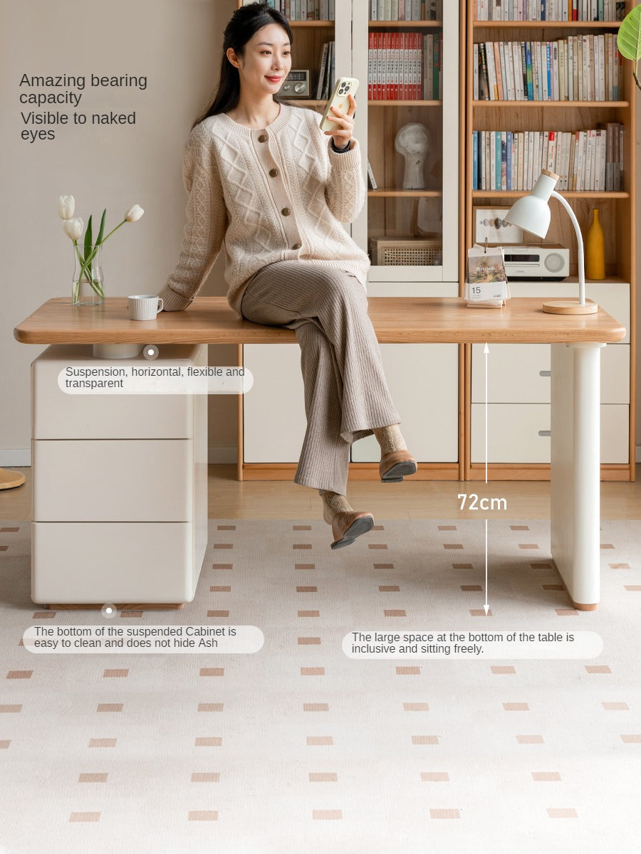 Oak Solid Wood Desk With Lower Cabinet