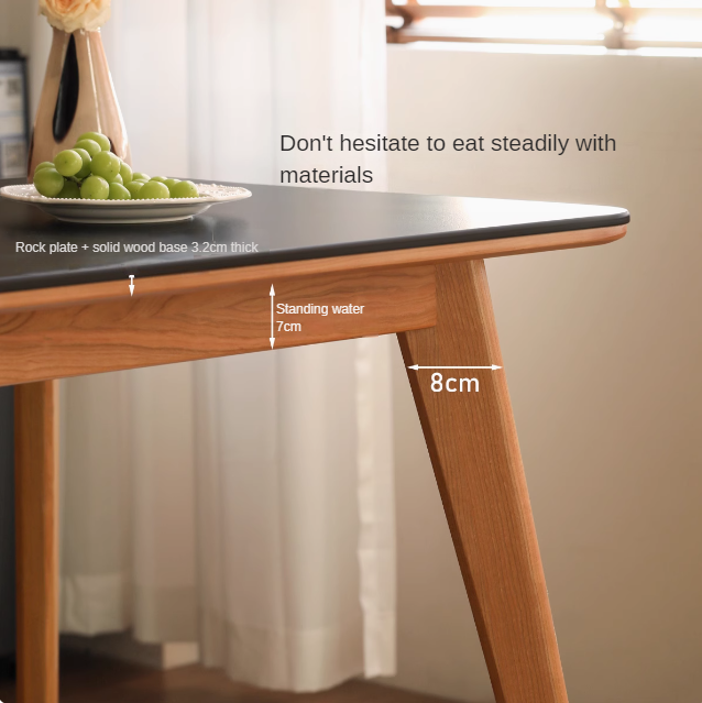 Cherry Solid Wood Retro Rock Plate Dining Table.