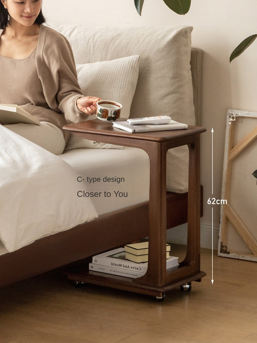 Black Walnut, Sandalwood Solid Wood Mobile Side Table