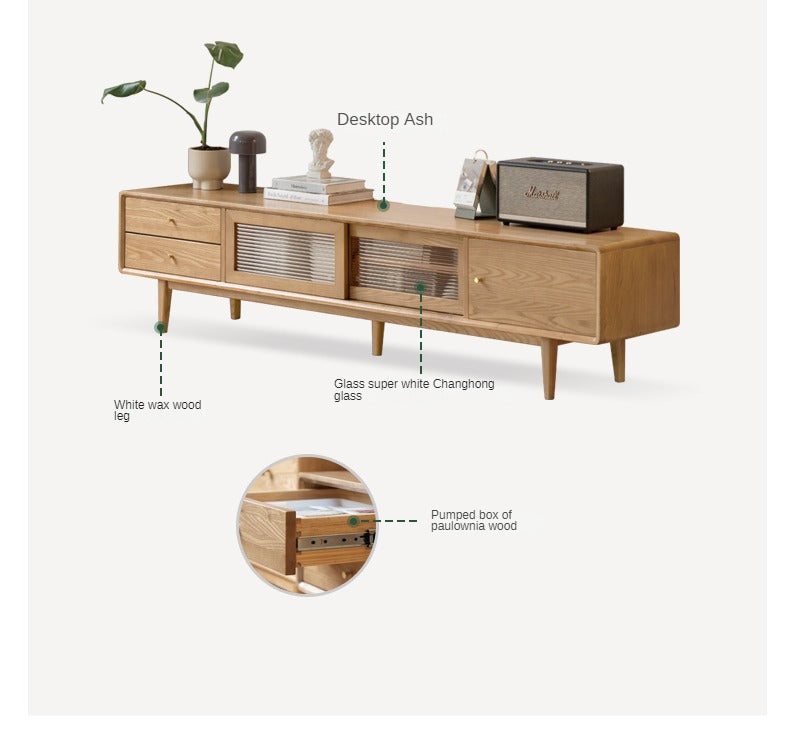 Ash Solid Wood Modern Locker Floor TV Cabinet.