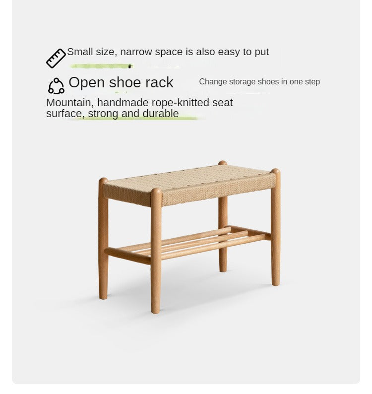 Oak Solid Wood Modern Rope Shoe Bench