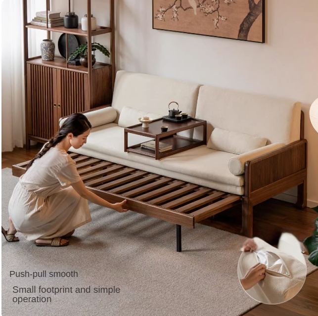 Black Walnut, Oak Solid Wood Foldable Sofa Bed.