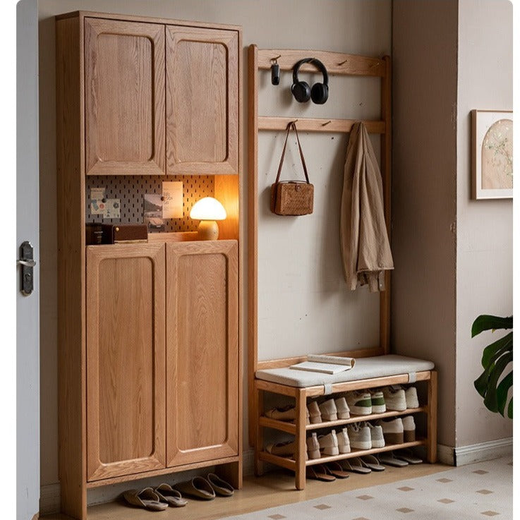 Oak, Beech Solid Wood Shoe Stool Hanger Entrance Partition