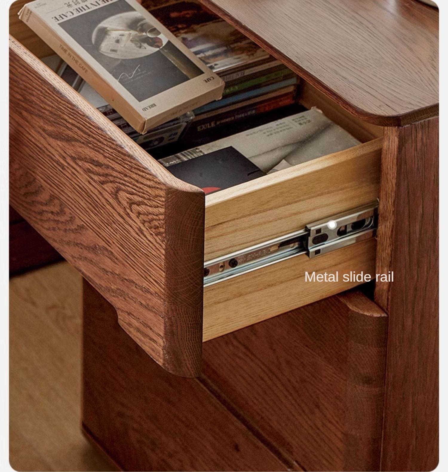 Oak Solid Wood Nightstand with Lock.