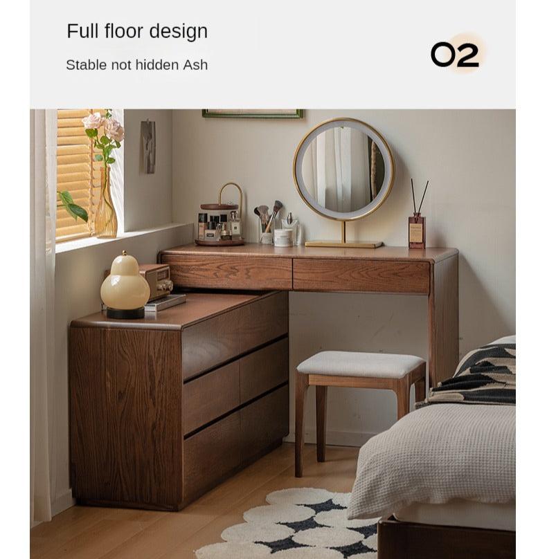 Oak Solid Wood Retro Style Retractable Dressing Table.