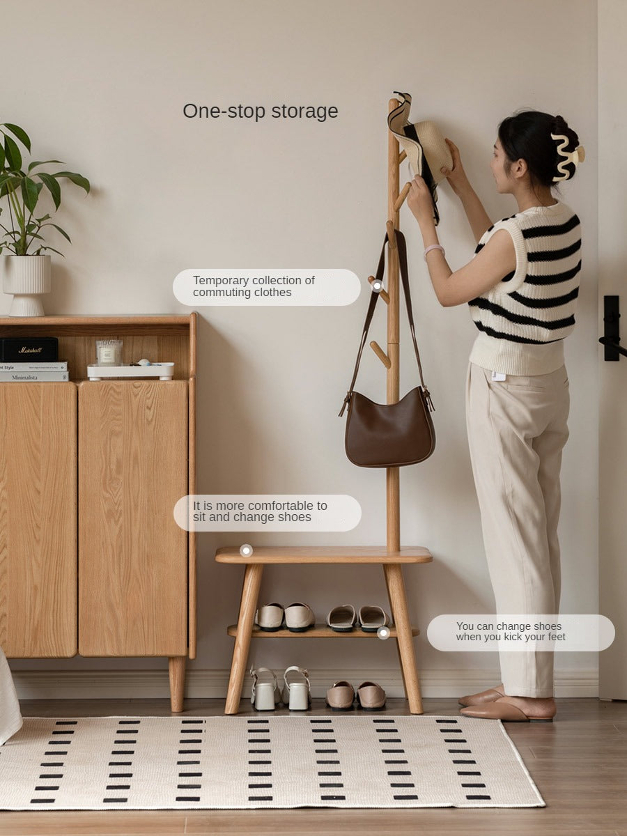 Oak Solid Wood Shoe Stool With Hanger
