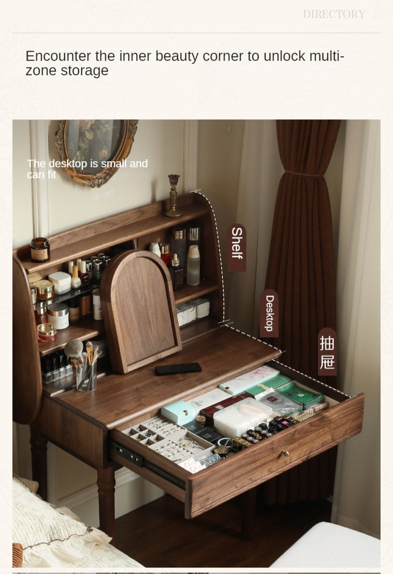 Black Walnut Solid Wood French Retro Dressing Table.