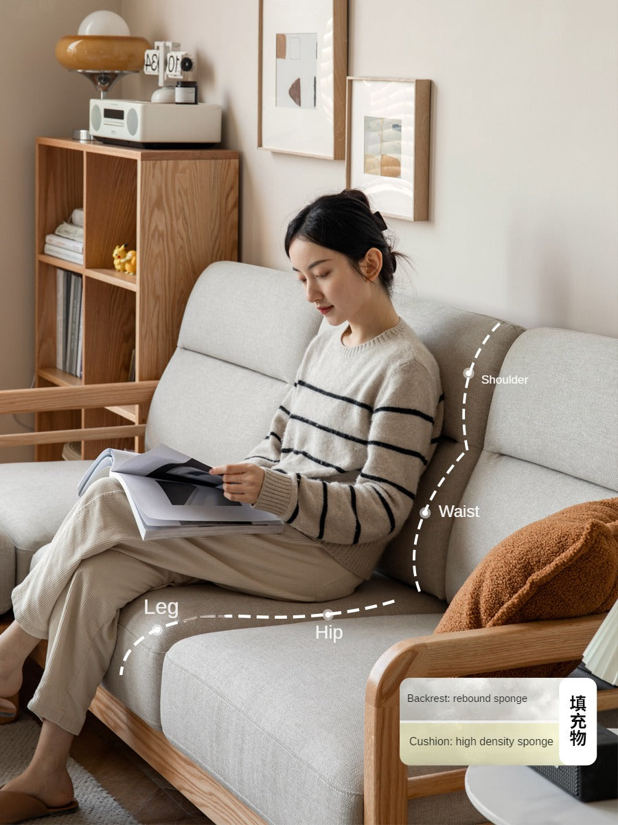 Oak Wood Fabric Sofa String-style Bbackrest.