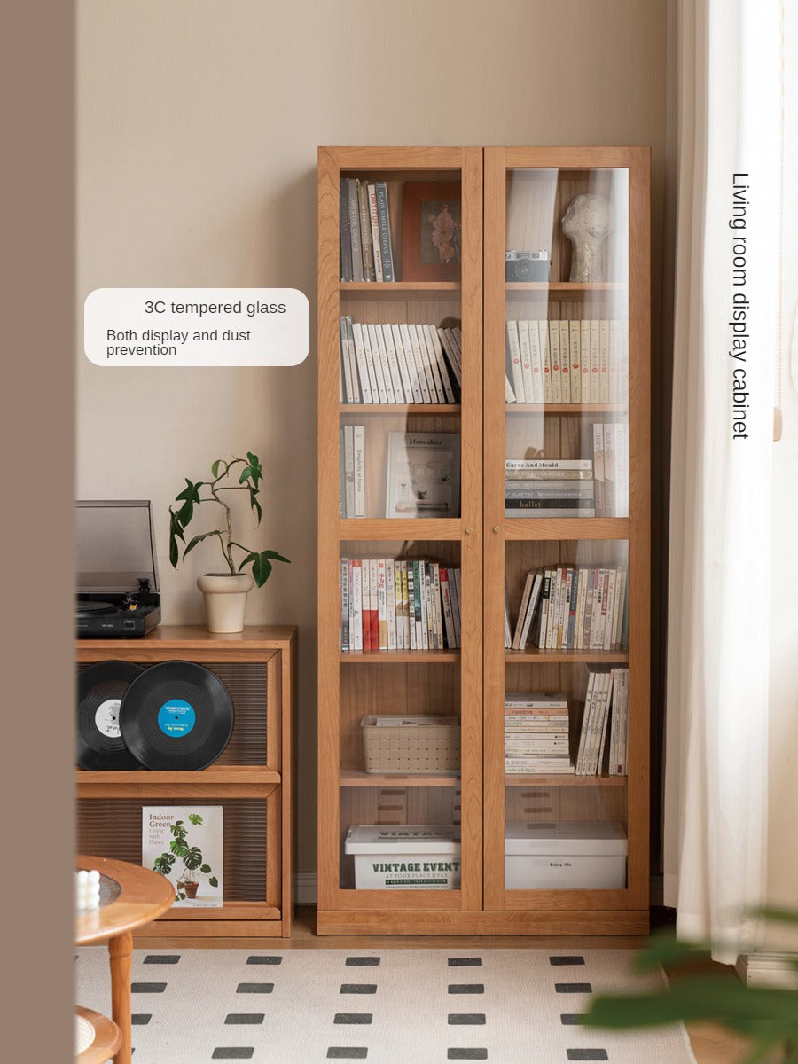 Cherry Solid Wood Bookcase Floor-Standing Free Combination Bookshelf