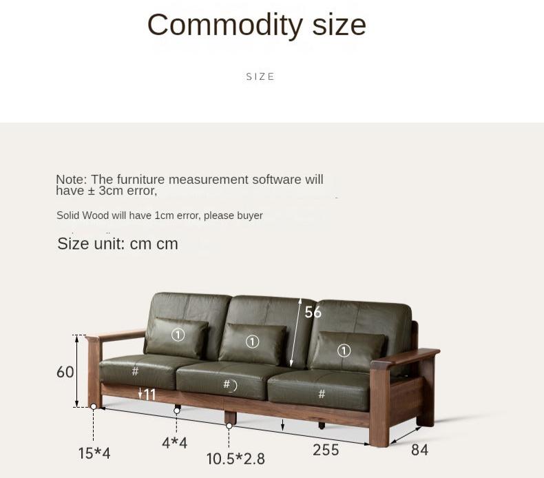 Black Walnut Solid Wood Modern Straight Sofa.