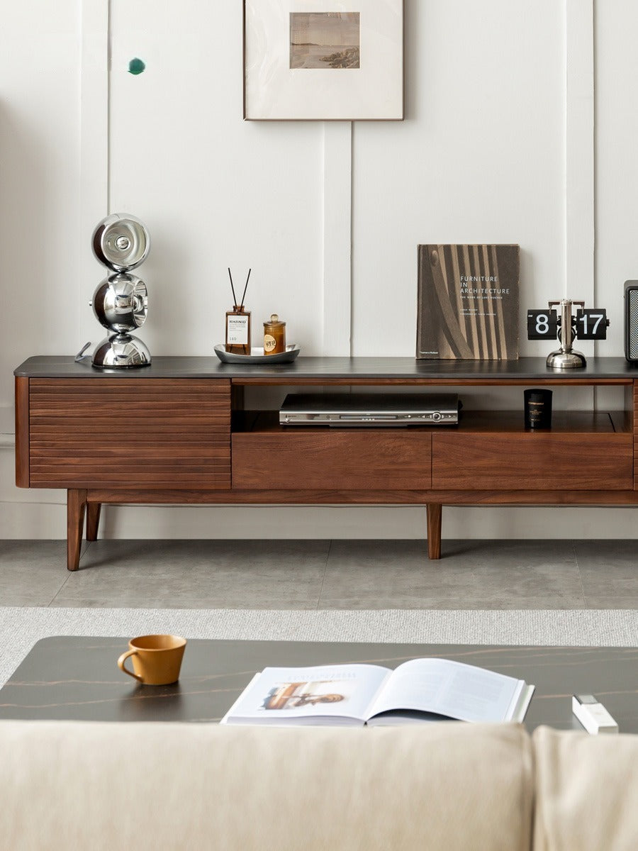 Black Walnut Solid Wood Slate TV Stand.