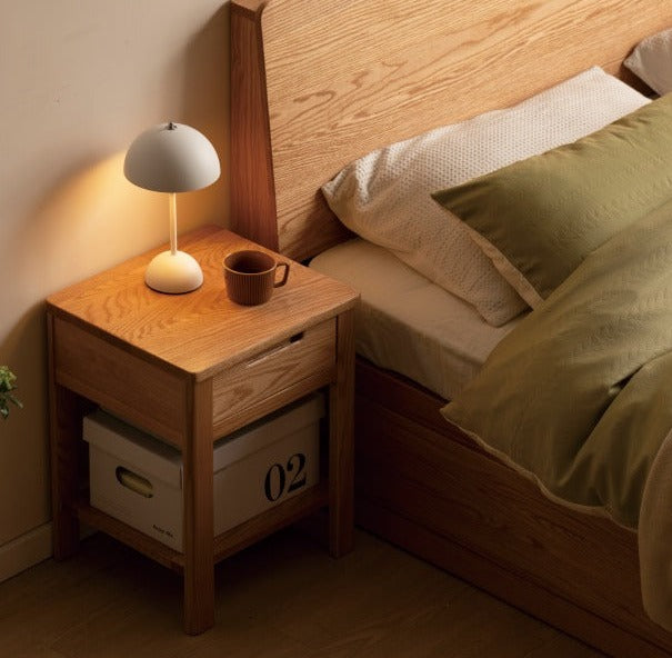 Oak, Beech Solid Wood, Solid RubberWood Nightstand.