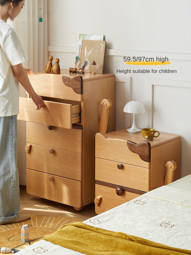 Beech Solid Wood  Kids Chest of Drawers -Type Toy Storage Cabinet