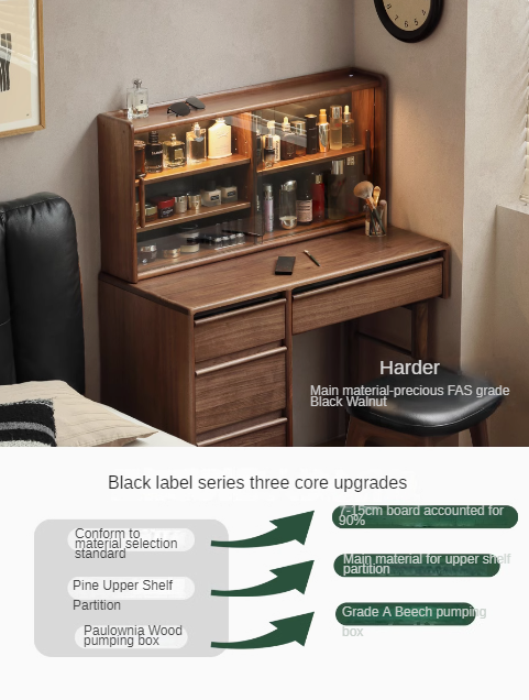 Black Walnut Solid Wood Light Luxury Dressing Table.