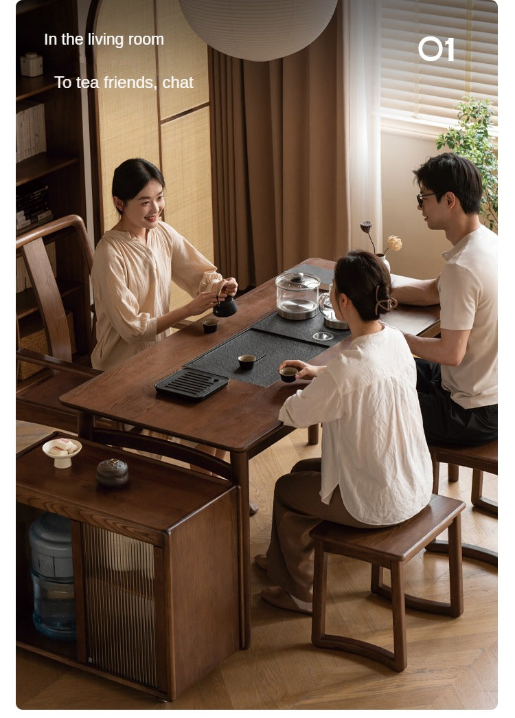 Ash Solid Wood Tea Table Tea Tray Integrated