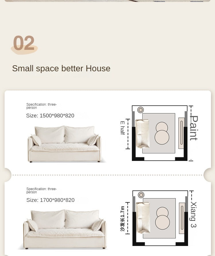Down Fabric Sofa Cream Style.