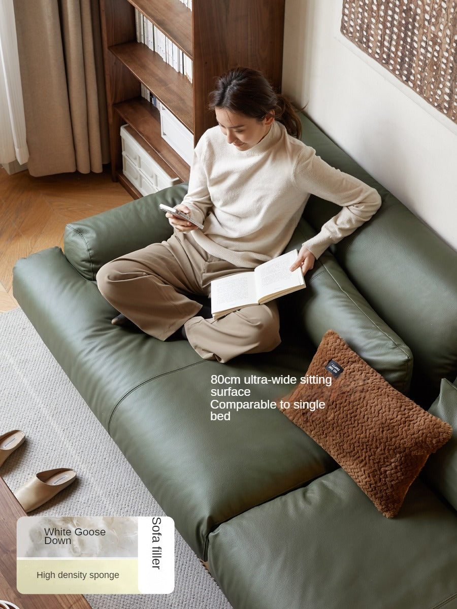 Black Walnut, Oak Solid Wood Leather Down Sofa.