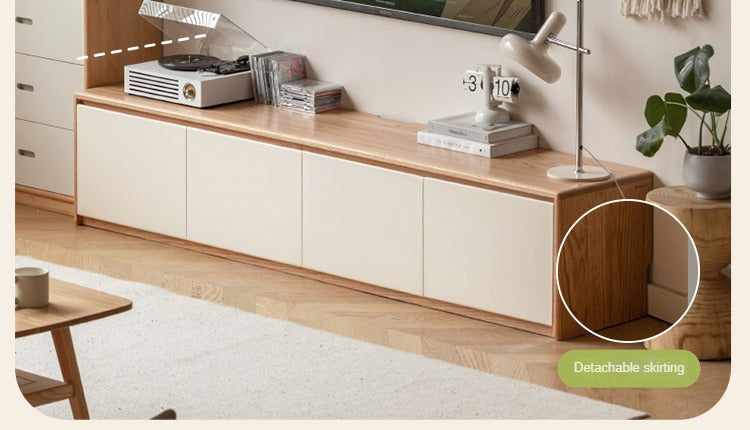 Beech, Oak Solid Wood Modern White Integrated Log Floor TV Cabinet.