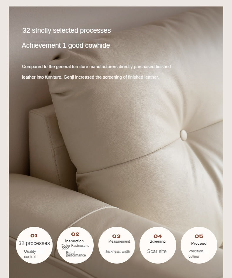 Leather Straight Italian Style Light Luxury Sofa,