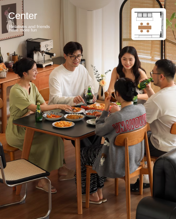 Cherry Solid Wood Retro Rock Plate Long Dining Table.