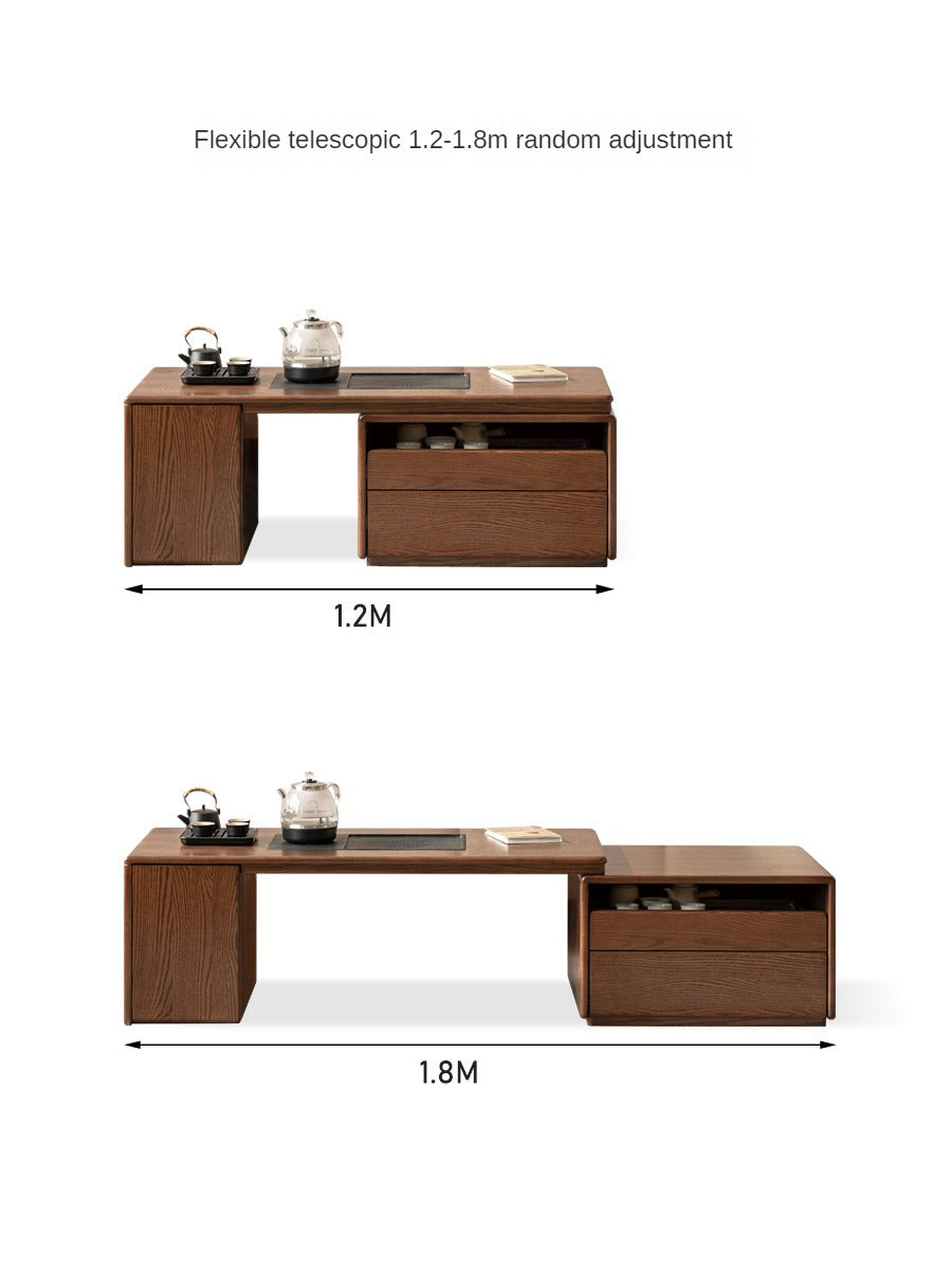 Oak, Black Walnut Solid Wood Retractable Modern Tea Table