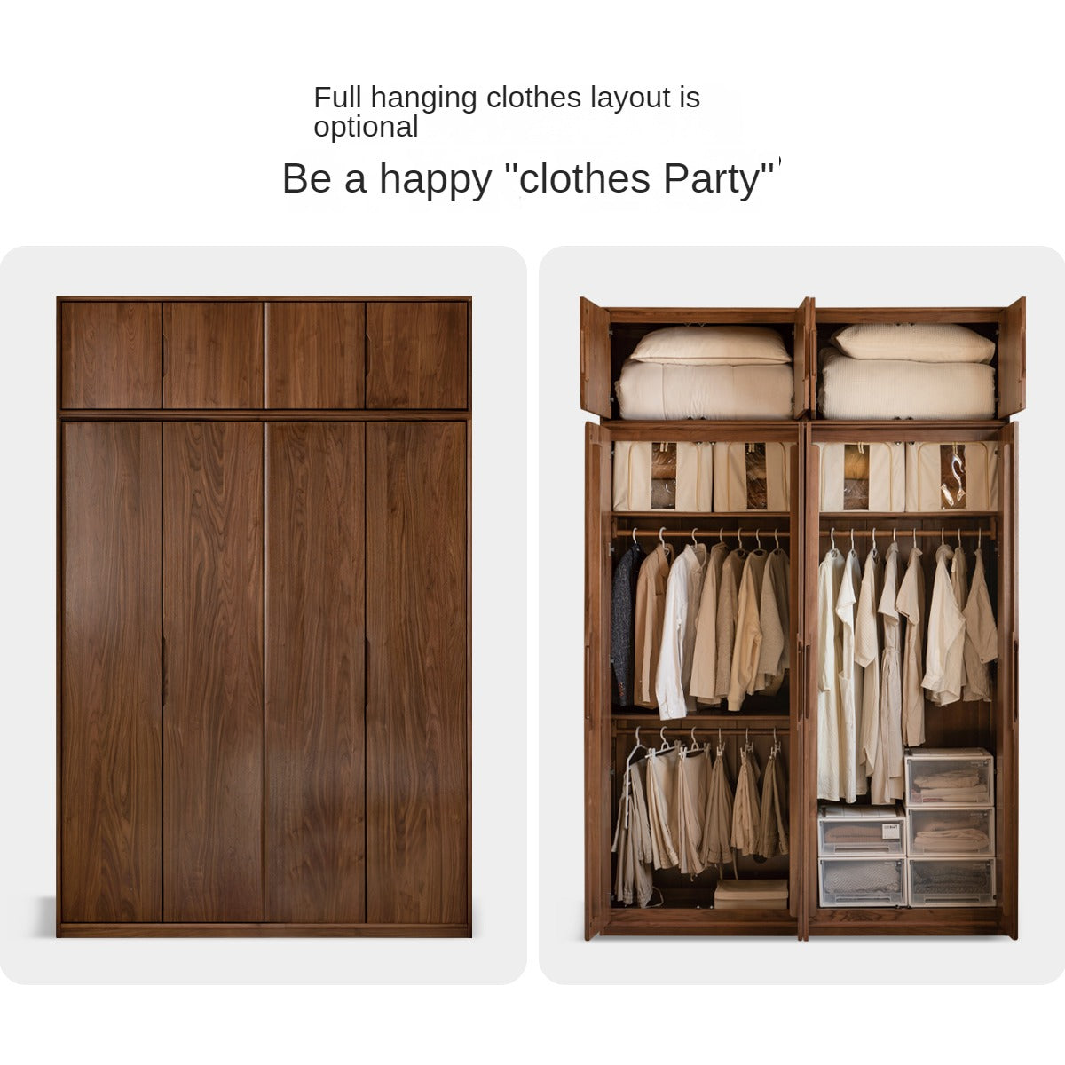 Black Walnut Solid Wood Large Wardrobe.