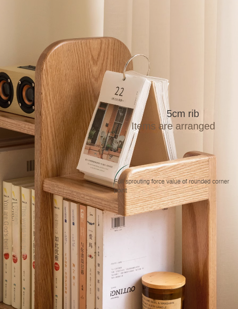 Oak, Solid RubberWood Desktop Multi-Layer Bookshelf