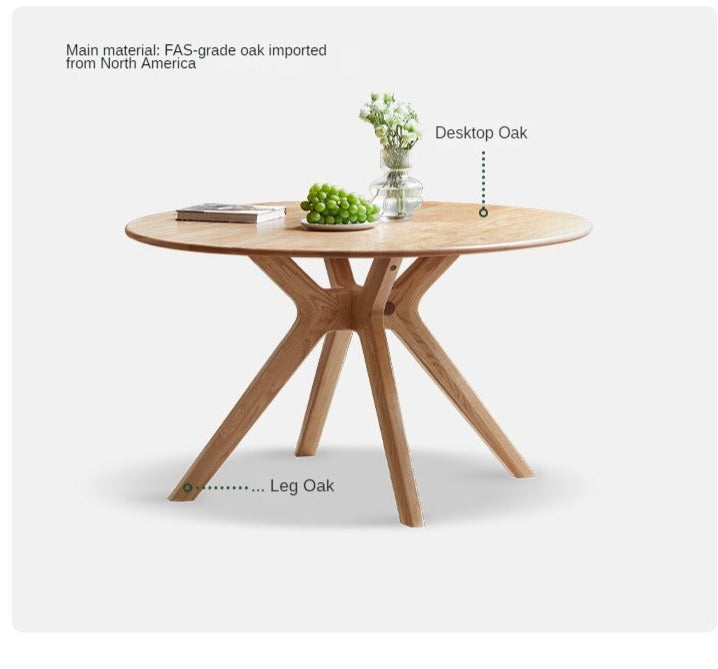 Oak Solid Wood Modern Minimalist Style Round Dining Table