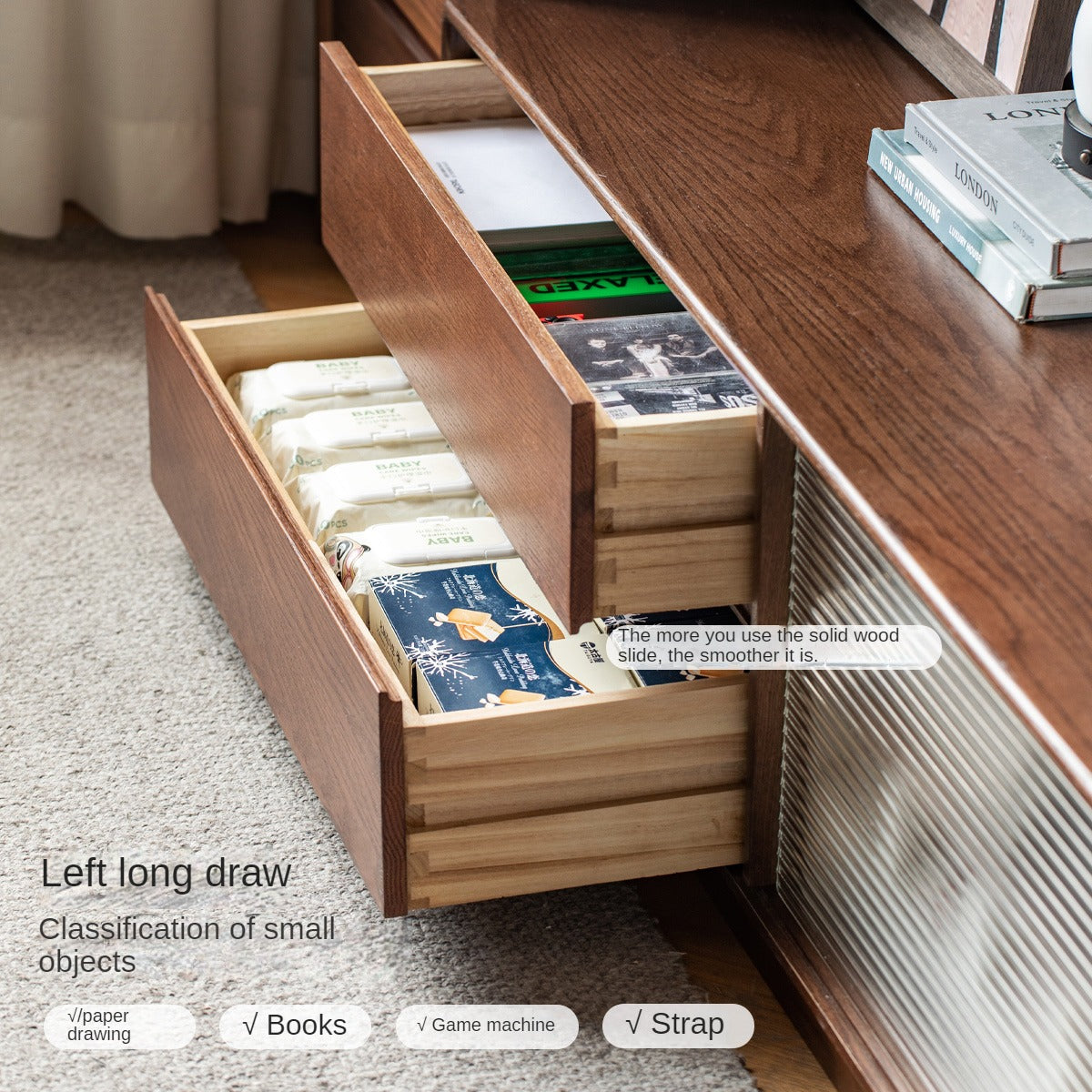 Oak, Solid Rubberwood TV Wall Cabinet.