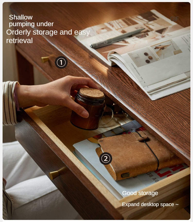 Oak Solid Wood Small Office Desk Walnut Color