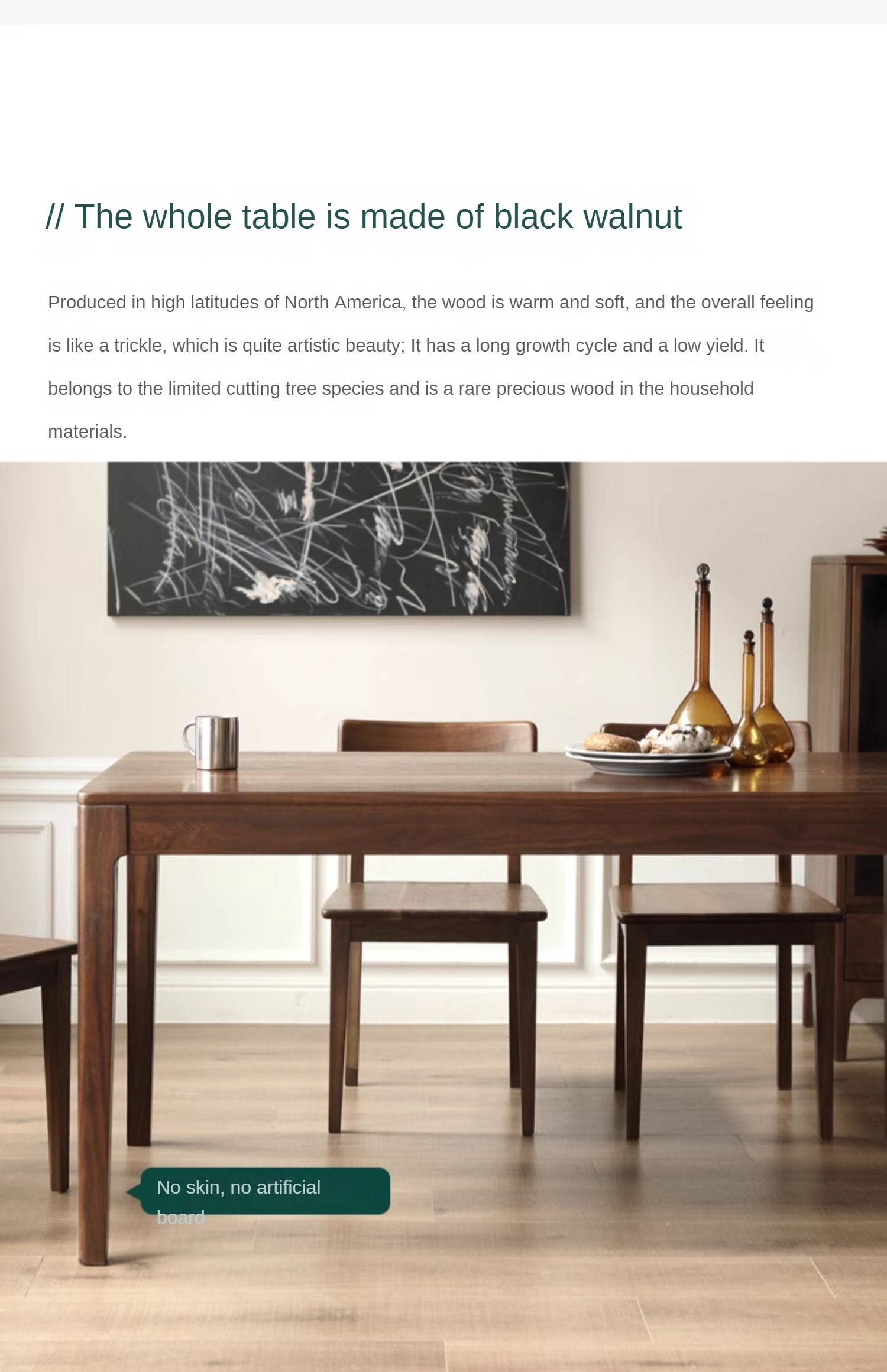Black Walnut, Sandalwood Solid Wood Rectangular Dining Table