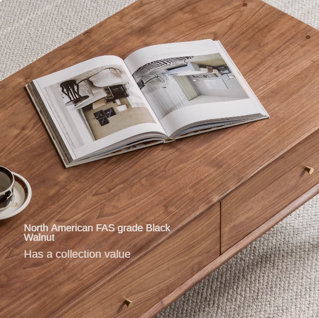 Black Walnut, Sandalwood Solid Wood Rock Plate Modern Coffee Table