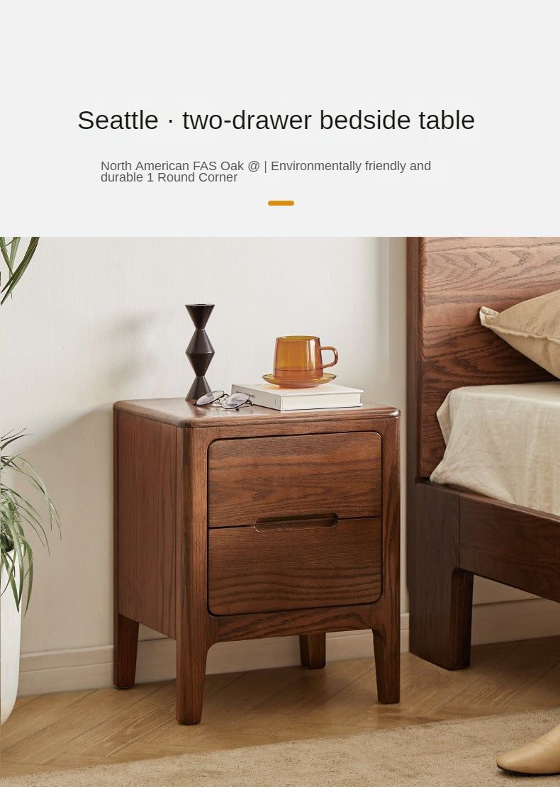 Oak Solid Wood Two-Drawer Nightstand.