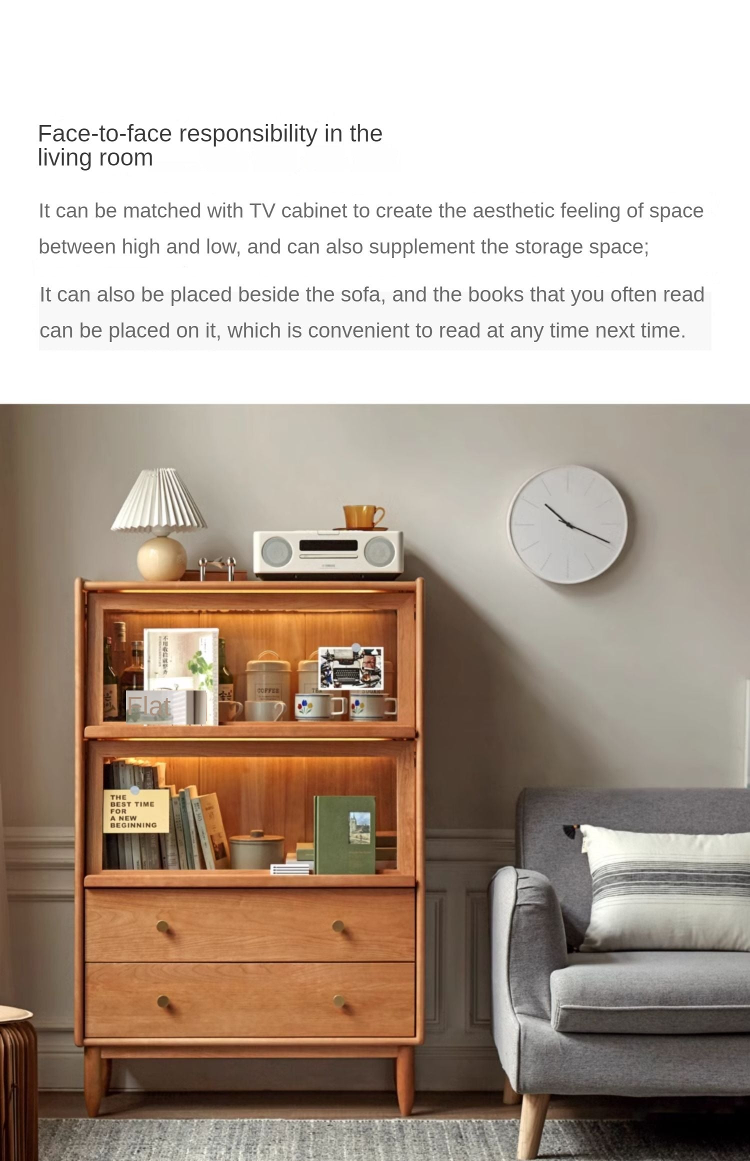 Cherry Wood, Oak, Poplar Solid Wood Side Cabinet Flip Door, LED light
