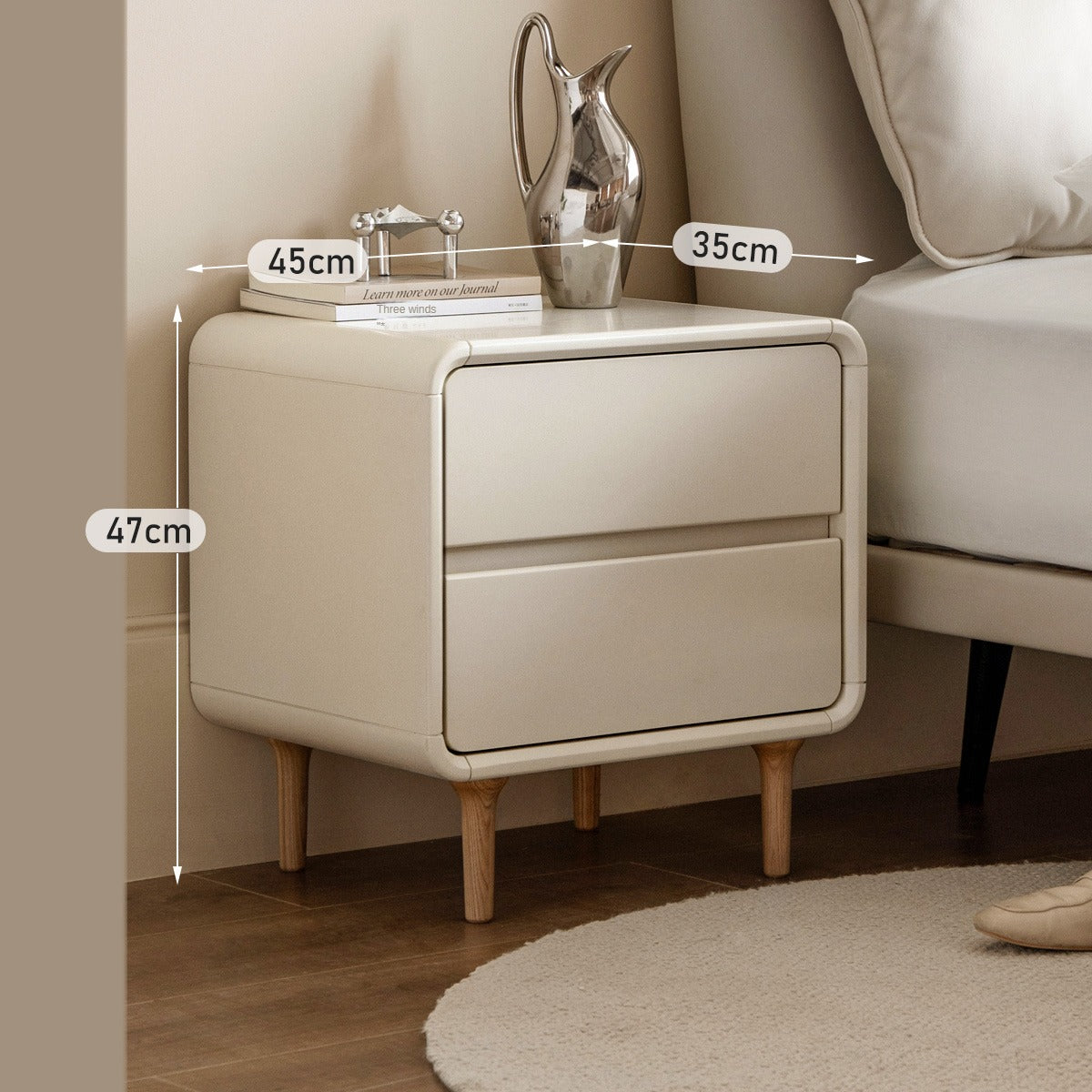 Poplar Solid Wood, Solid Rubberwood Nightstand.