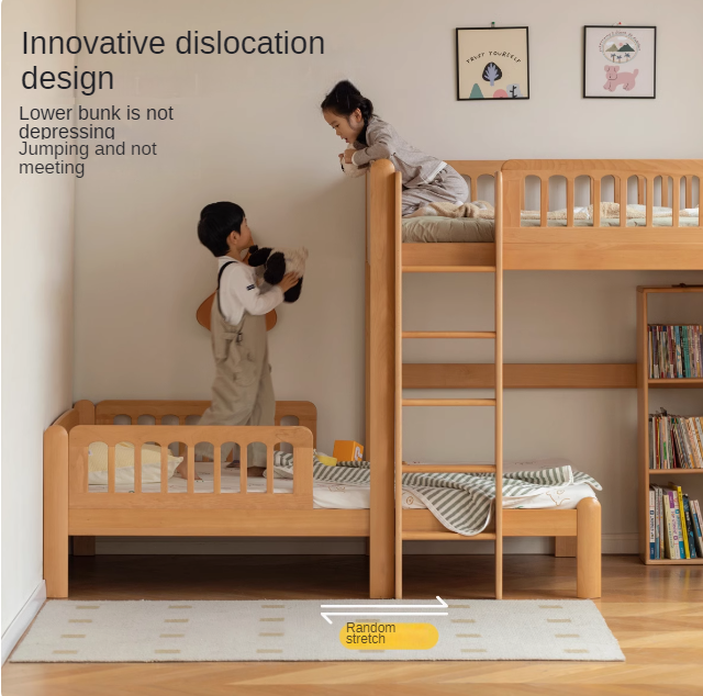Beech solid wood children's bunk bed.