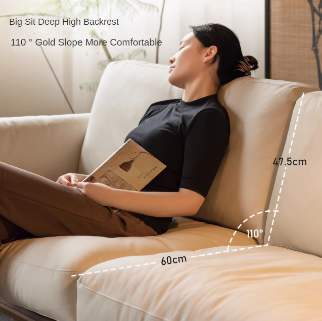 Black Walnut, Ash Solid Wood Leather High Back Sofa,