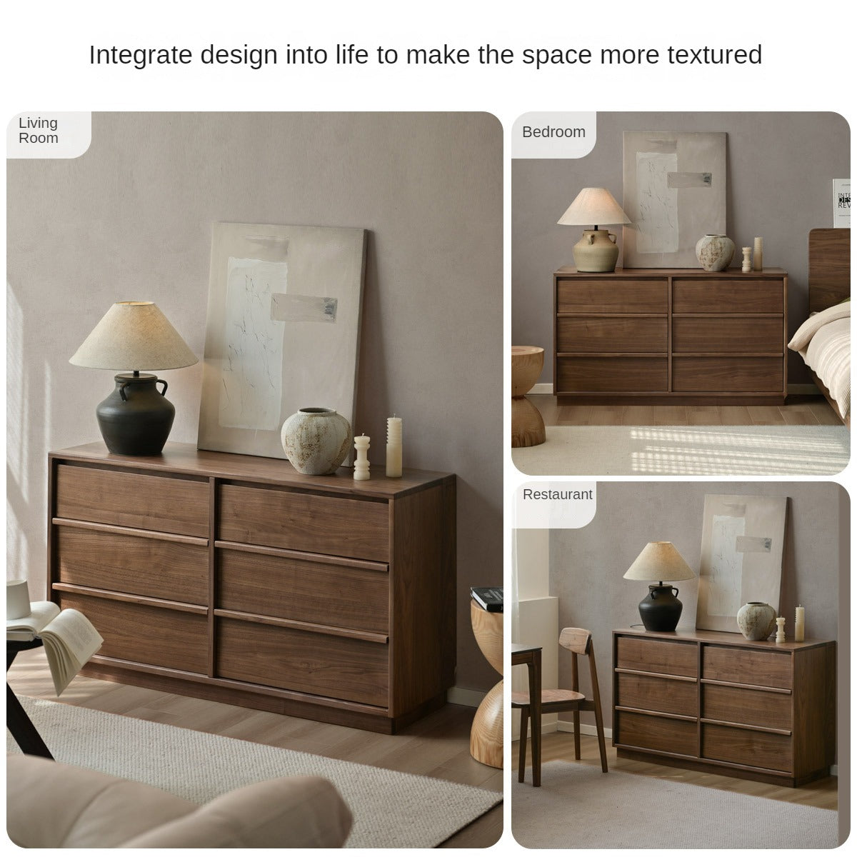 Black Walnut, Poplar Solid Wood Drawer Cabinet