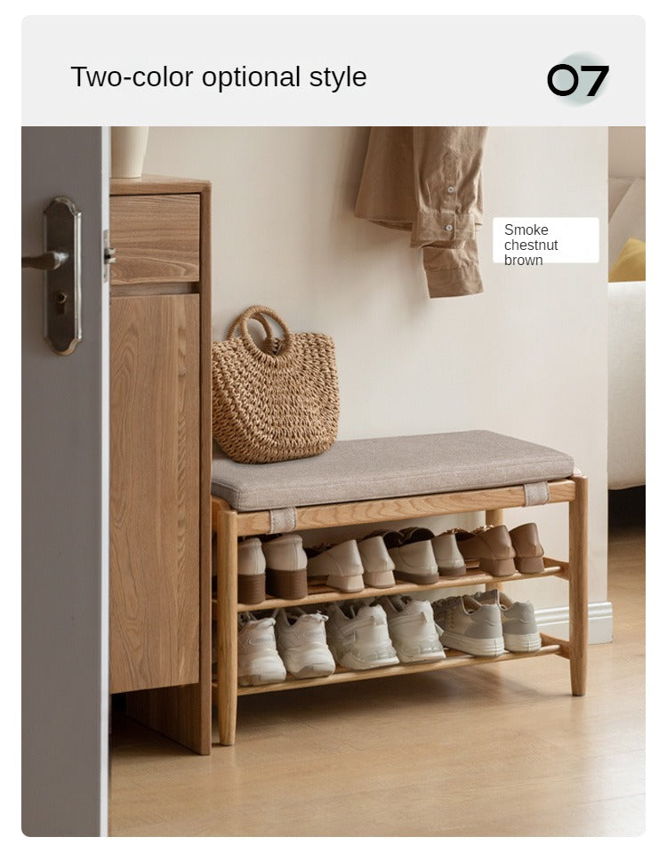 Oak Solid Wood, Solid Rubberwood Modern Shoe Changing Stool