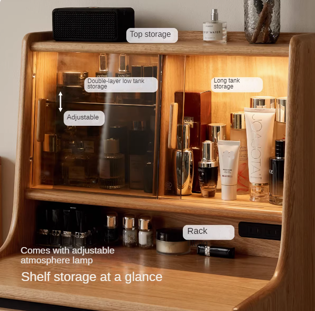 Oak Solid Wood Dressing Table Shelf Integrated.